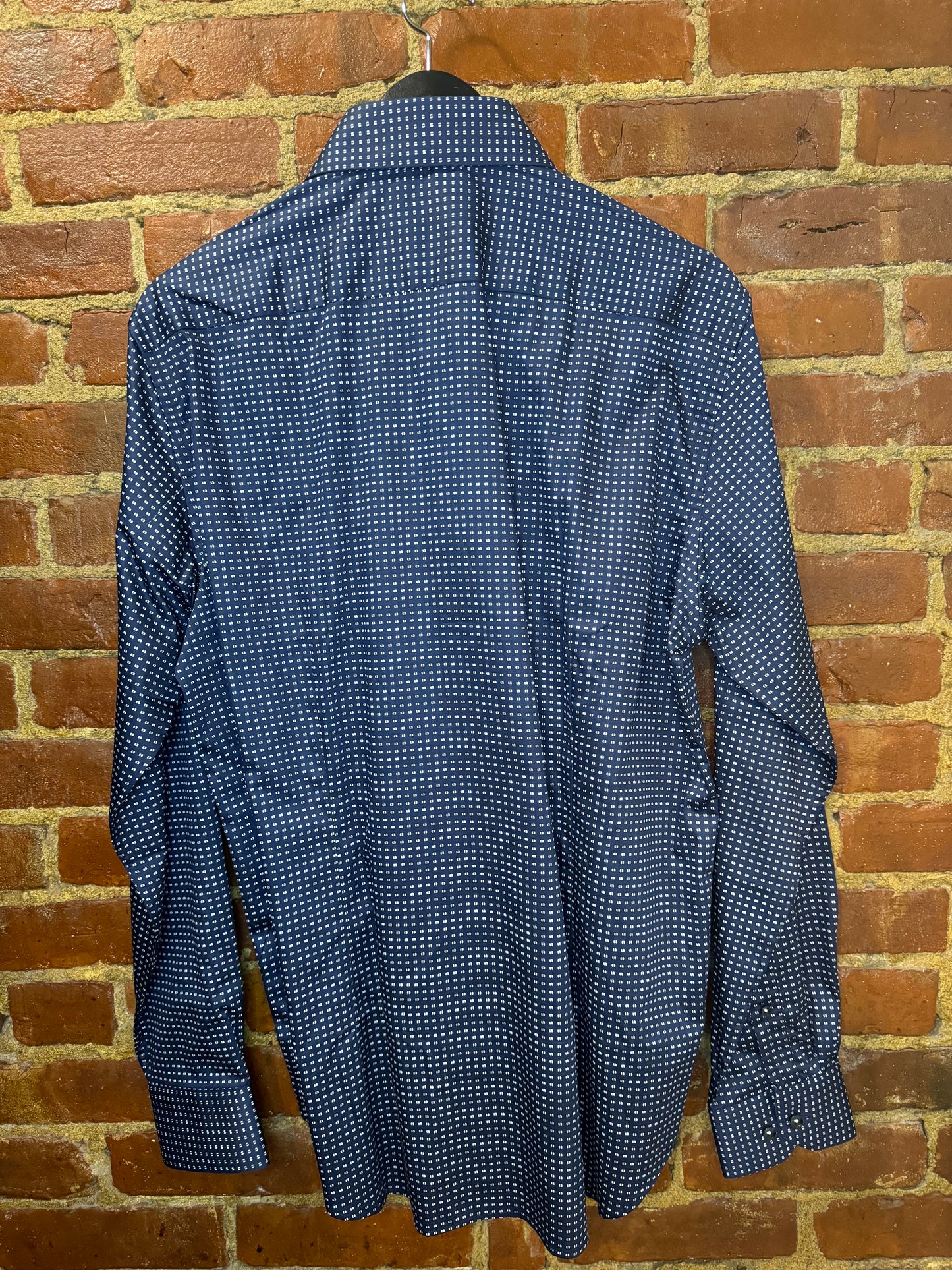 Tailored Fit Navy Shirt with Subtle Dot Pattern