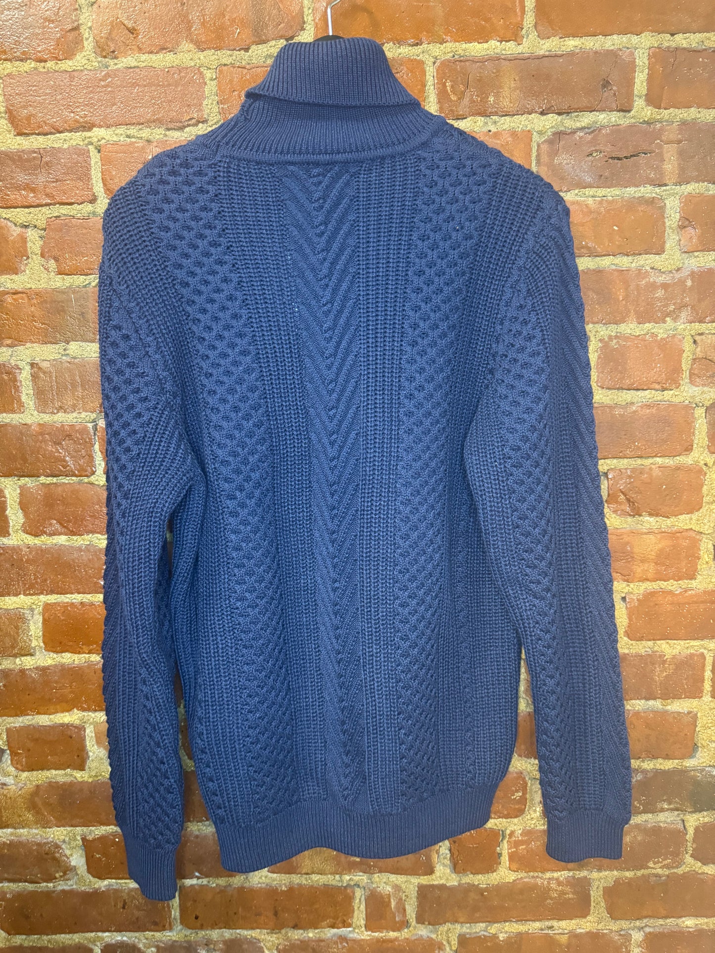 Navy Cable Knit Turtleneck Sweater