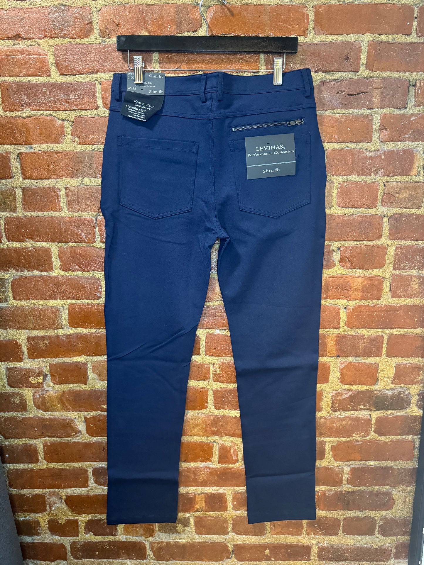 Levinas Navy Performance Slim-Fit Pants