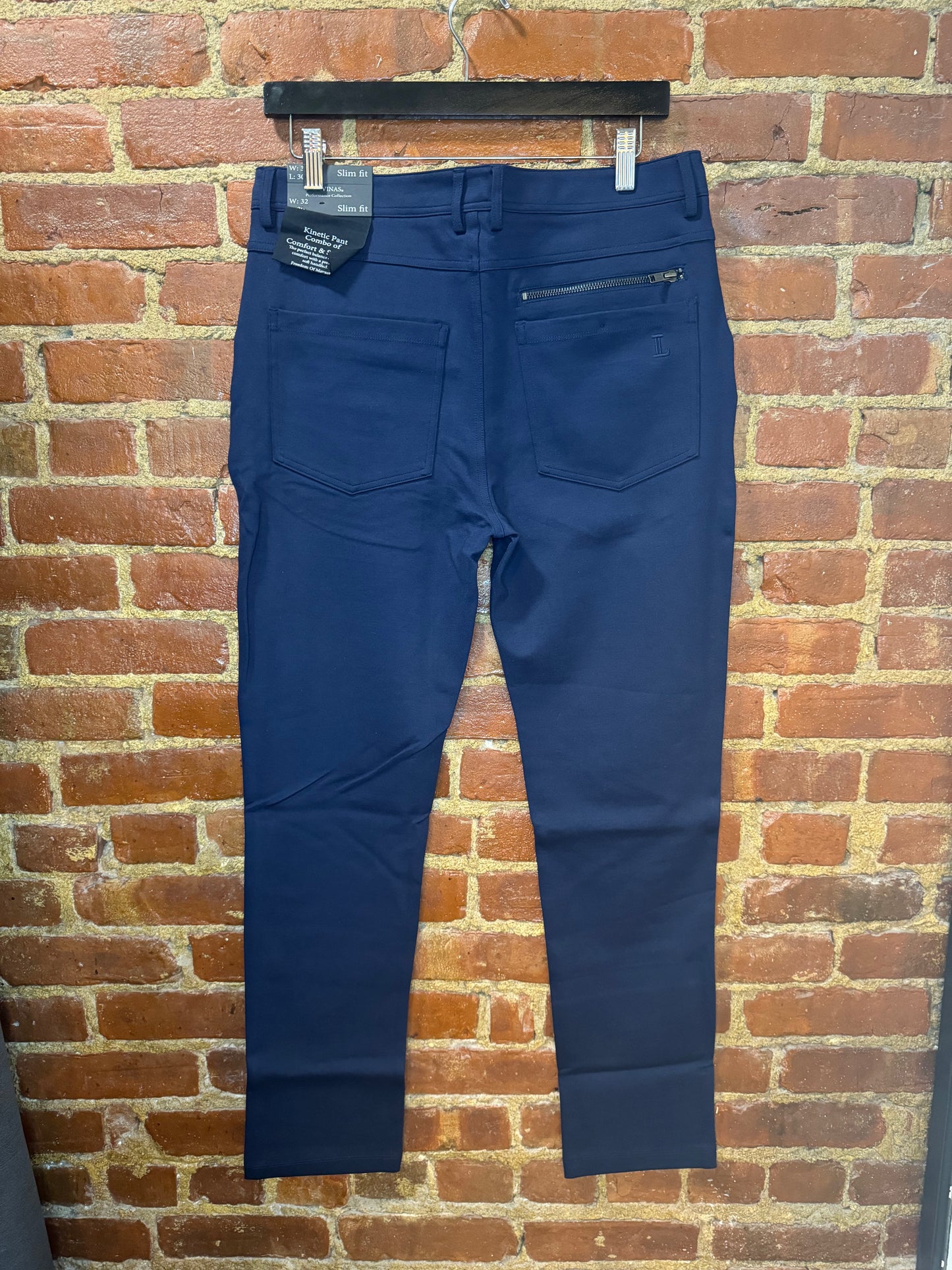 Levinas Navy Performance Slim-Fit Pants