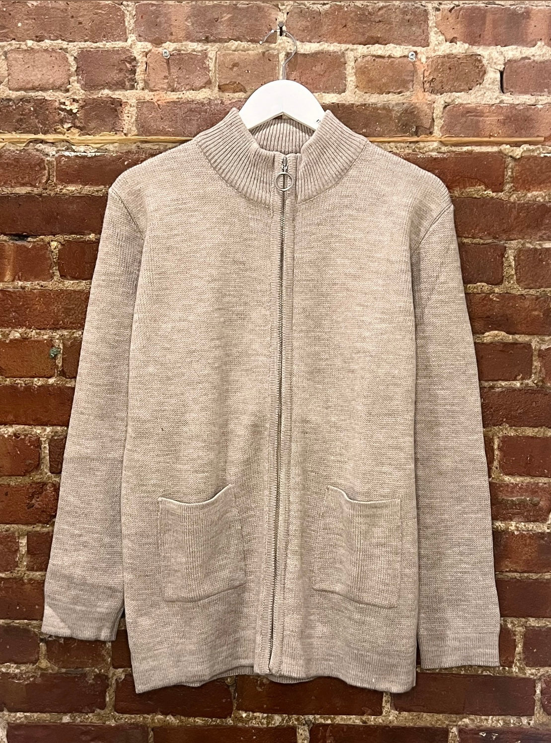 Soft Knit Zip-Front Sweater with Pockets