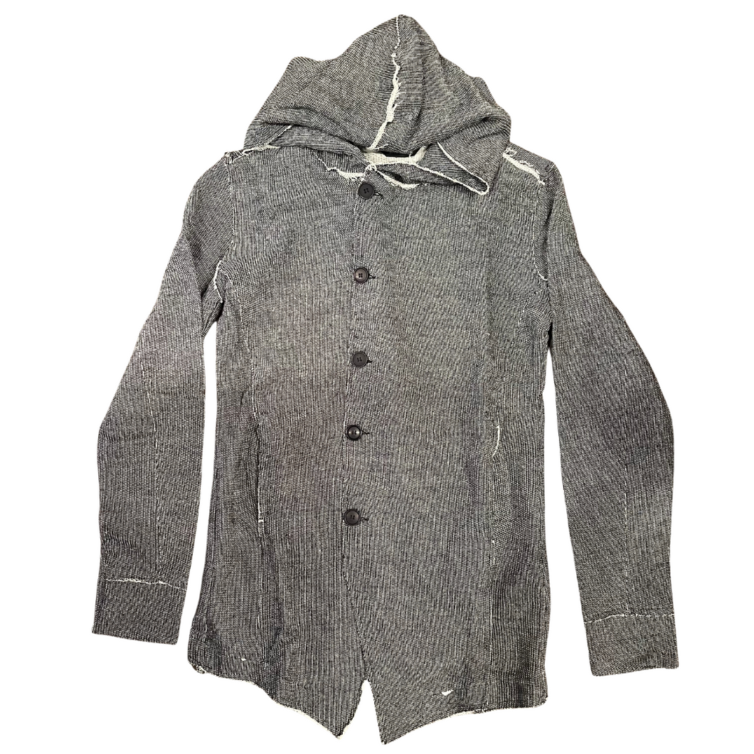 Hooded Asymmetric Raw Cardigan - Grey