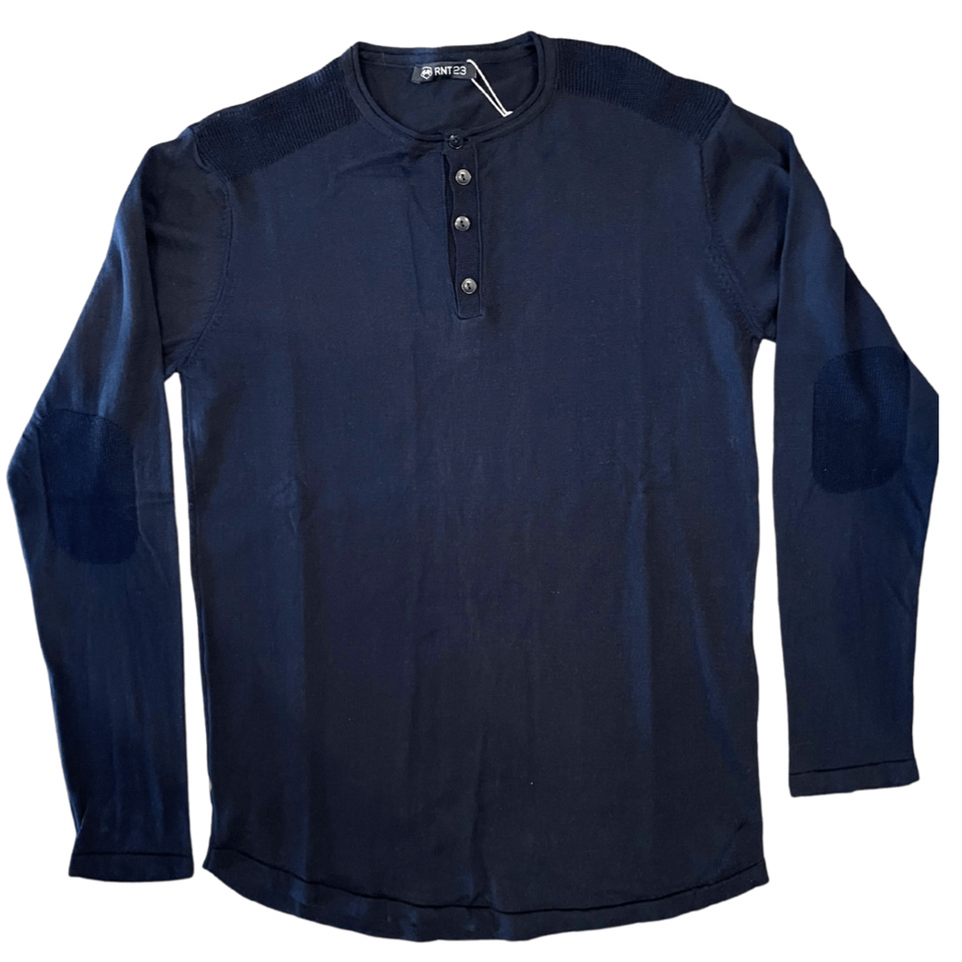 Long Sleeve Henley Sweater-Navy